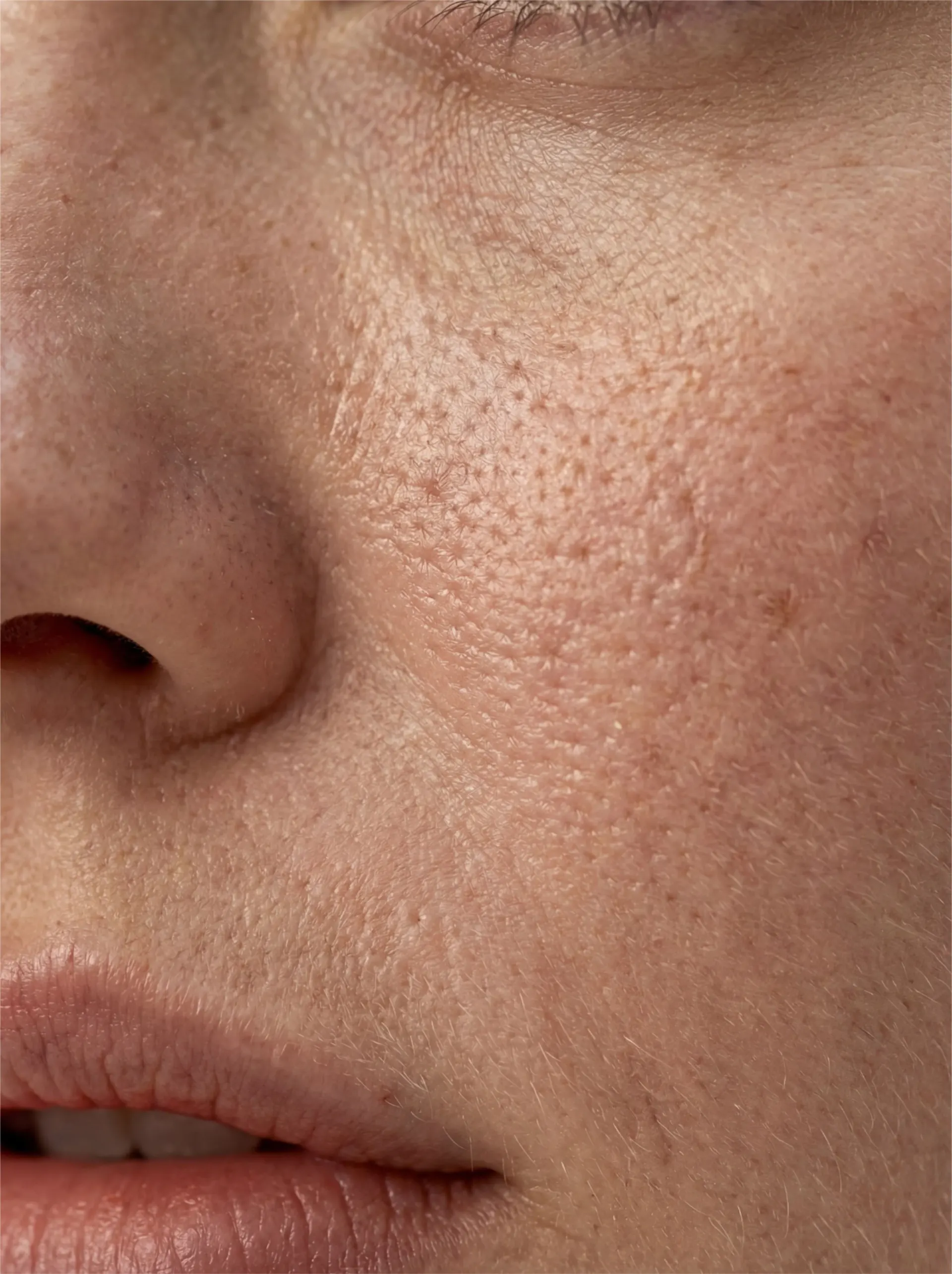 Visible pores and uneven skin texture